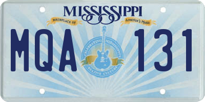 MS license plate MQA131