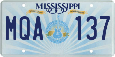 MS license plate MQA137