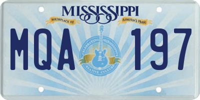 MS license plate MQA197