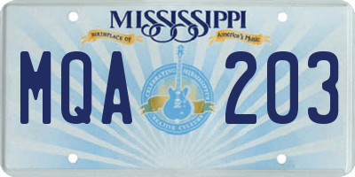 MS license plate MQA203