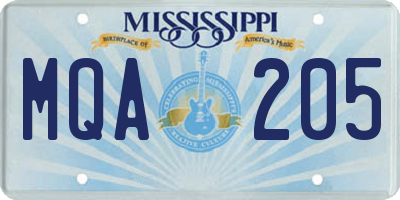 MS license plate MQA205
