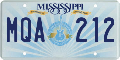 MS license plate MQA212