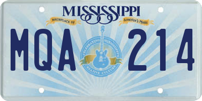 MS license plate MQA214