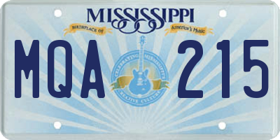 MS license plate MQA215