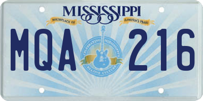 MS license plate MQA216