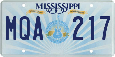 MS license plate MQA217