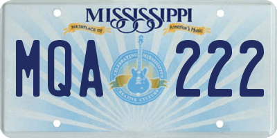 MS license plate MQA222