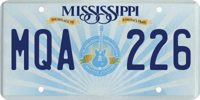 MS license plate MQA226