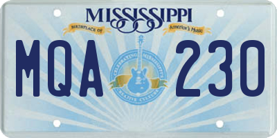 MS license plate MQA230
