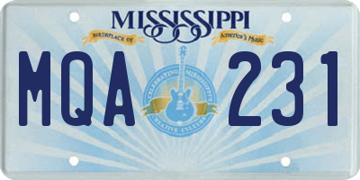 MS license plate MQA231