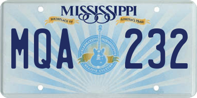 MS license plate MQA232