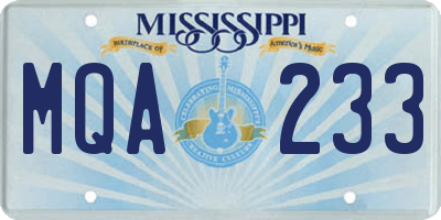 MS license plate MQA233