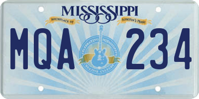 MS license plate MQA234