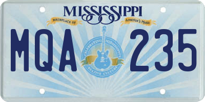 MS license plate MQA235