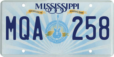 MS license plate MQA258