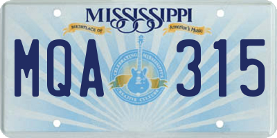 MS license plate MQA315