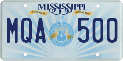 MS license plate MQA500