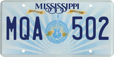MS license plate MQA502