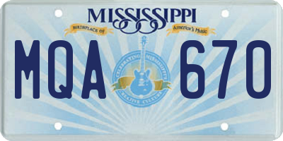 MS license plate MQA670