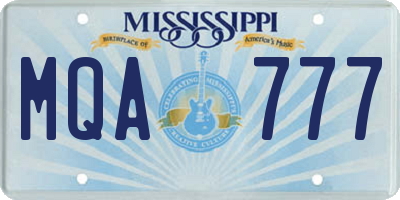 MS license plate MQA777