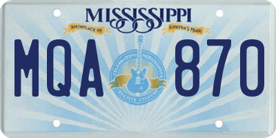 MS license plate MQA870
