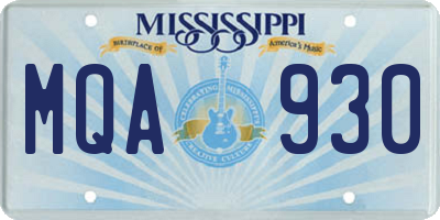MS license plate MQA930