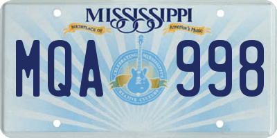 MS license plate MQA998
