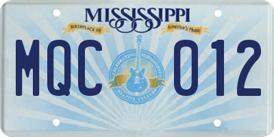 MS license plate MQC012