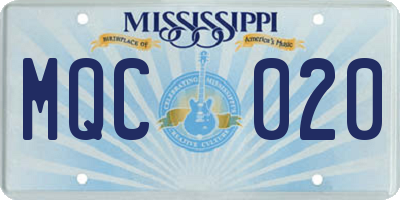 MS license plate MQC020