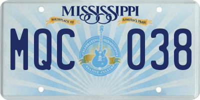 MS license plate MQC038