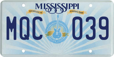 MS license plate MQC039