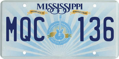 MS license plate MQC136