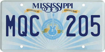 MS license plate MQC205
