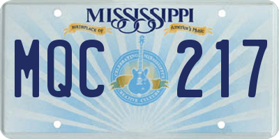 MS license plate MQC217