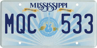 MS license plate MQC533