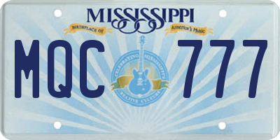 MS license plate MQC777
