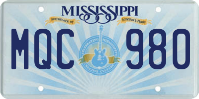 MS license plate MQC980