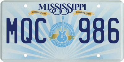 MS license plate MQC986