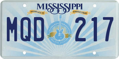 MS license plate MQD217