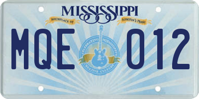 MS license plate MQE012
