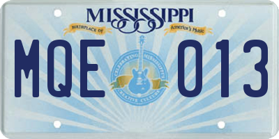 MS license plate MQE013
