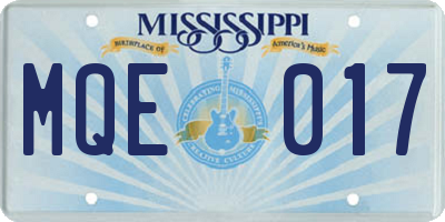 MS license plate MQE017