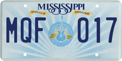 MS license plate MQF017