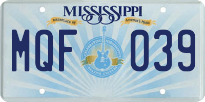 MS license plate MQF039