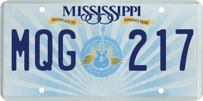 MS license plate MQG217