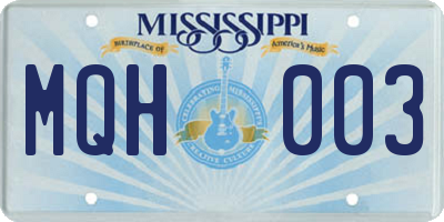 MS license plate MQH003
