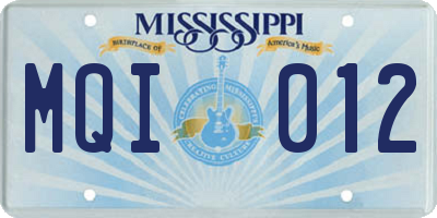 MS license plate MQI012