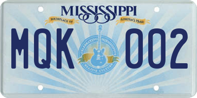 MS license plate MQK002
