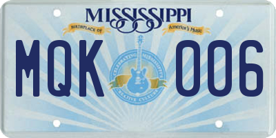 MS license plate MQK006