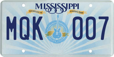 MS license plate MQK007